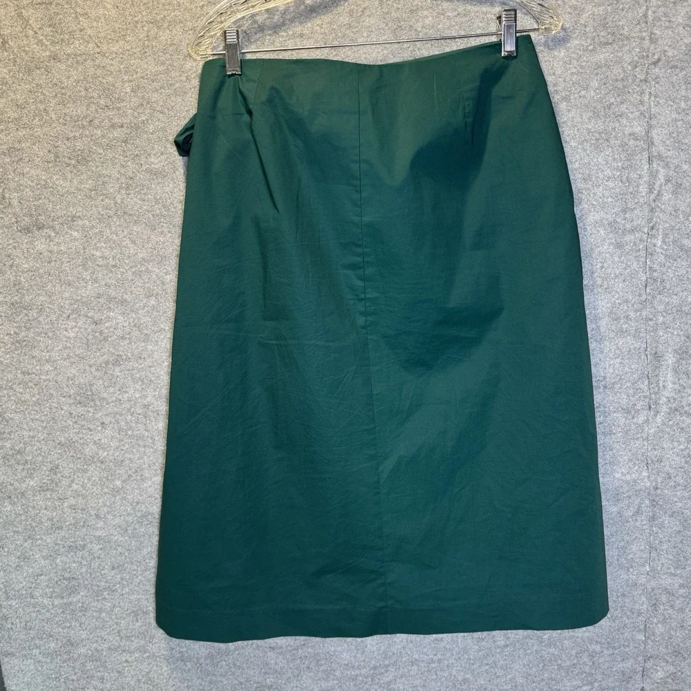 Alfani Forest Green Faux Wrap Midi Skirt  Size 10 Tie Waist Pockets Lined Cotton